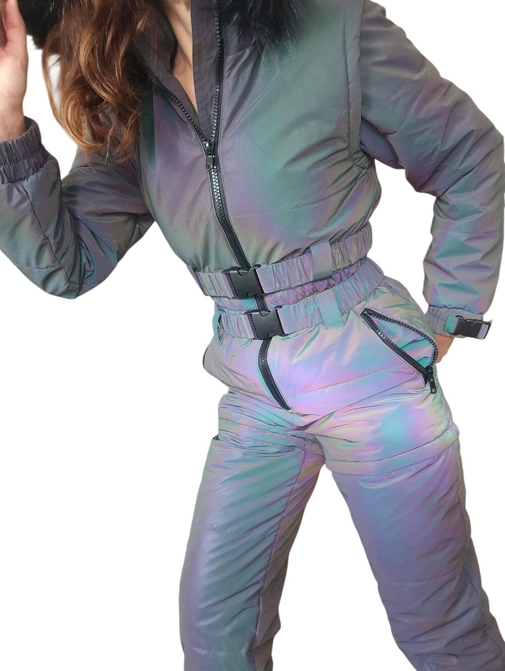 Club Exx Dolls Kill Aurora Beam Iridescent Holographic Snowsuit Sz.S
